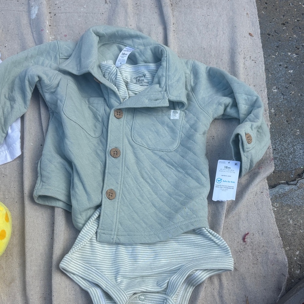 Quilted Baby Jacket and Onesie Set in Light Green